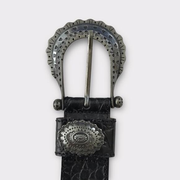 Avignon Black & Silver Leather Boho Belt Croc-Embossed Texture Medium - Picture 3 of 7